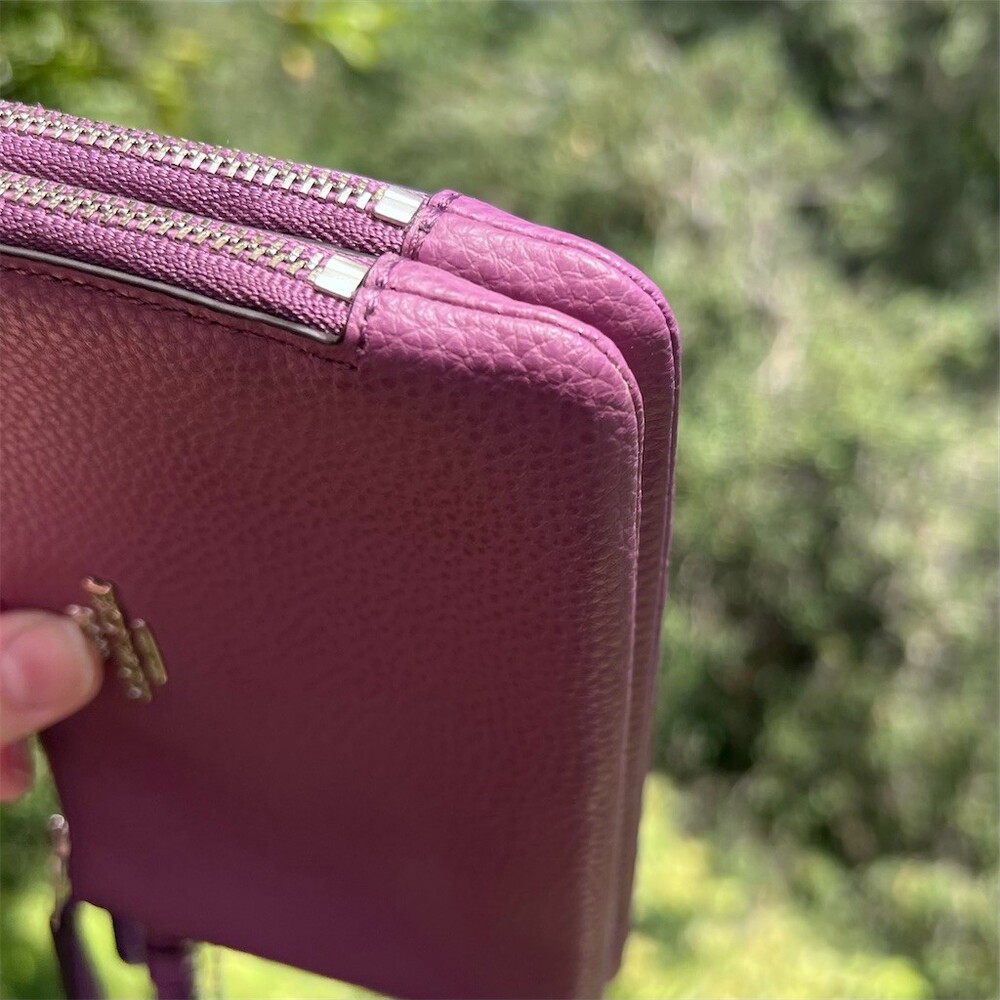 COACH Pebbled Leather Wristlet Wallet Double Zip Purple w Silver Hardware - Picture 12 of 15